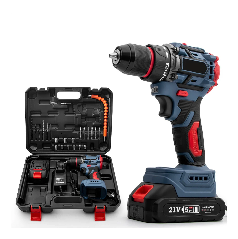 21V Max Cordless Drill Set Lithium-ion Battery Screwdriver Copper Motor 10MM Electric Drill Machine
