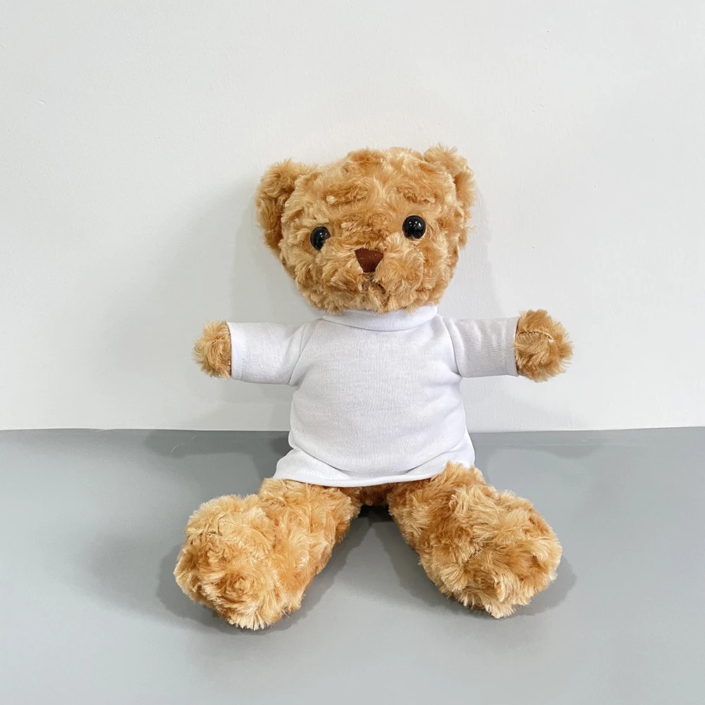 USA Warehouse Soft Washable Bear Toy Kid Baby Children Stuffed Sublimation Teddy Bear With White T Shirt For Heat Press