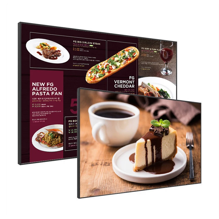 Ultra narrow bezel coffee shop KFC fast food restaurants 43 inch indoor lcd wall mount digital signage menu board display screen
