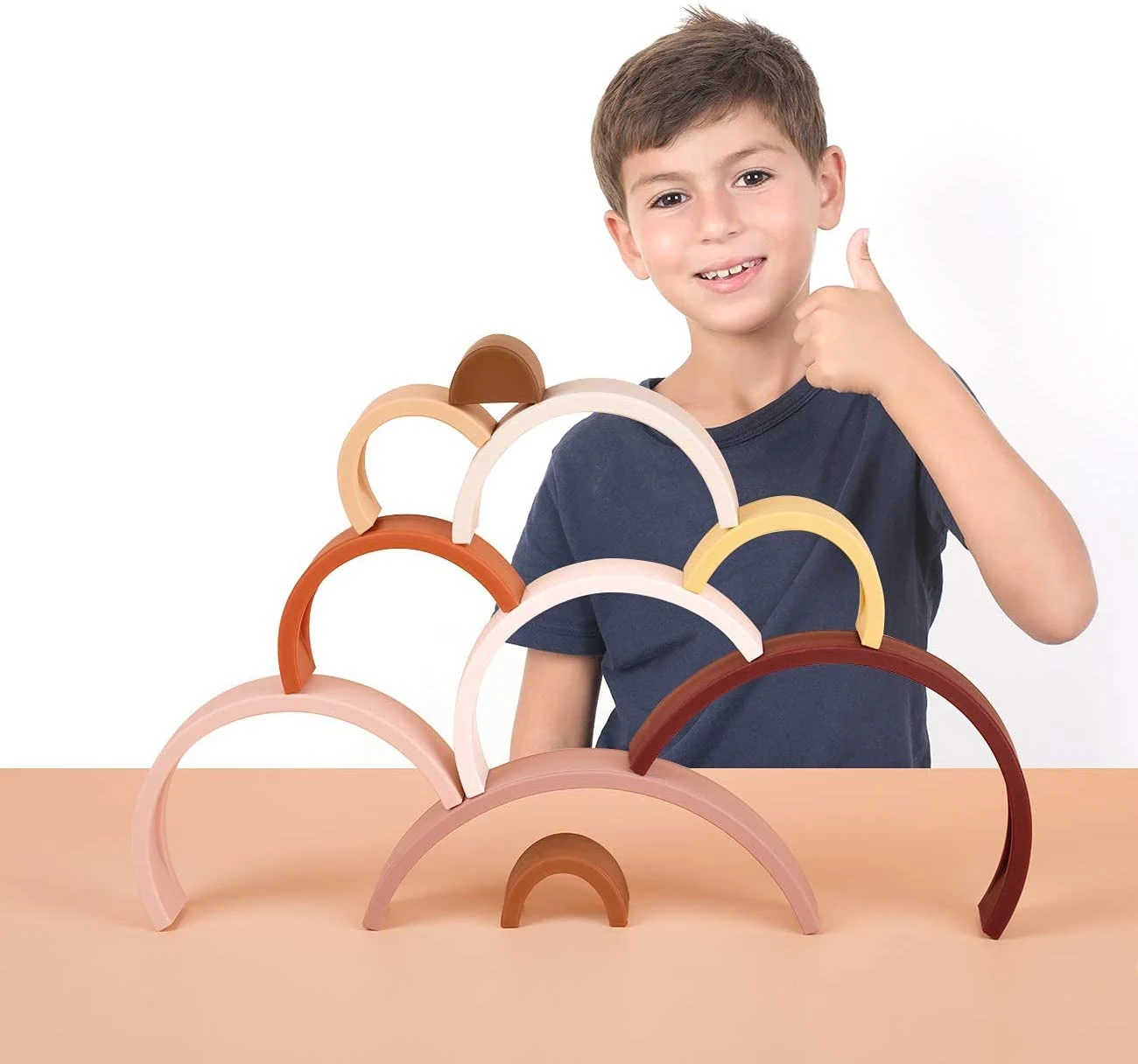 
Silicone Rainbow Stacker Puzzle Blocks Educational Toys for Kids Baby Toddlers 