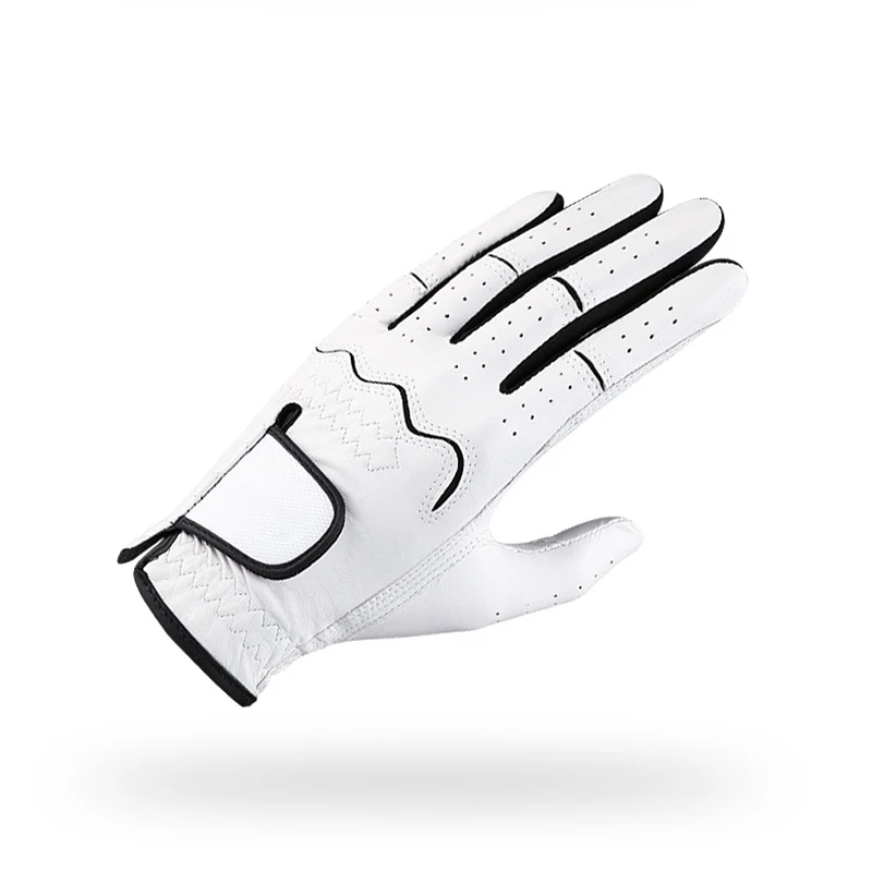 High Quality Custom Logo White & Black Soft Genuine Cabretta Leather Golf Gloves Factory Price