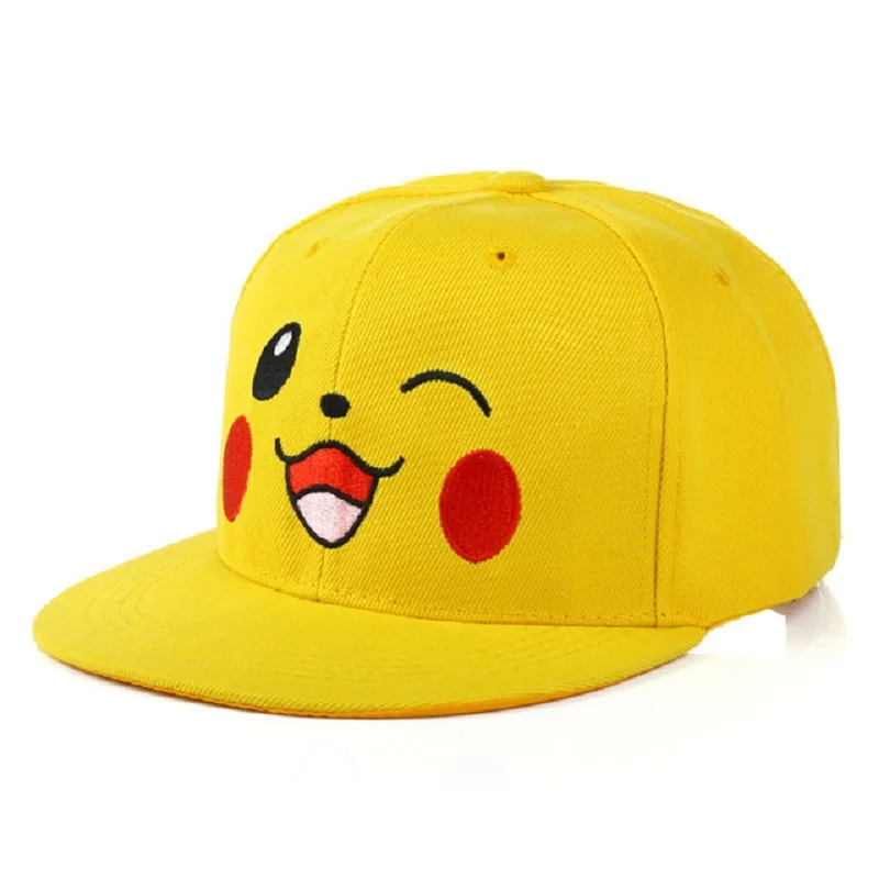 Pikachu Baseball Cap Pikachu Cartoon Hat Cosplay Summer Man Hip Hop Sports Flat-Brim Hat For Kids Boy Girl Children Adult Gift