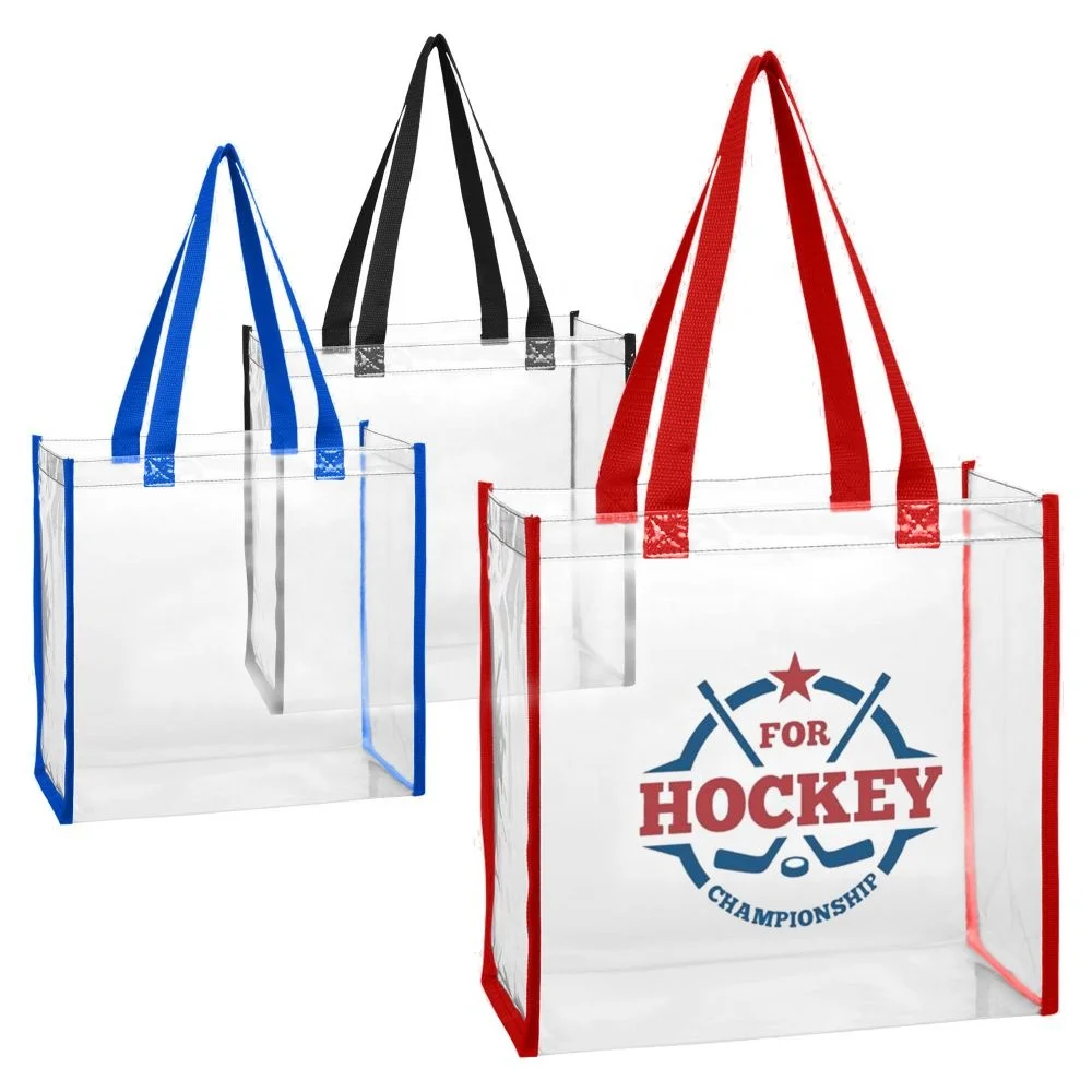 25C Clear PVC Tote Shopping Bag with Webbing Handles Polyester Edges Beach Bag Promotional Gifts CTB001 Clear Tote Bag in Stock