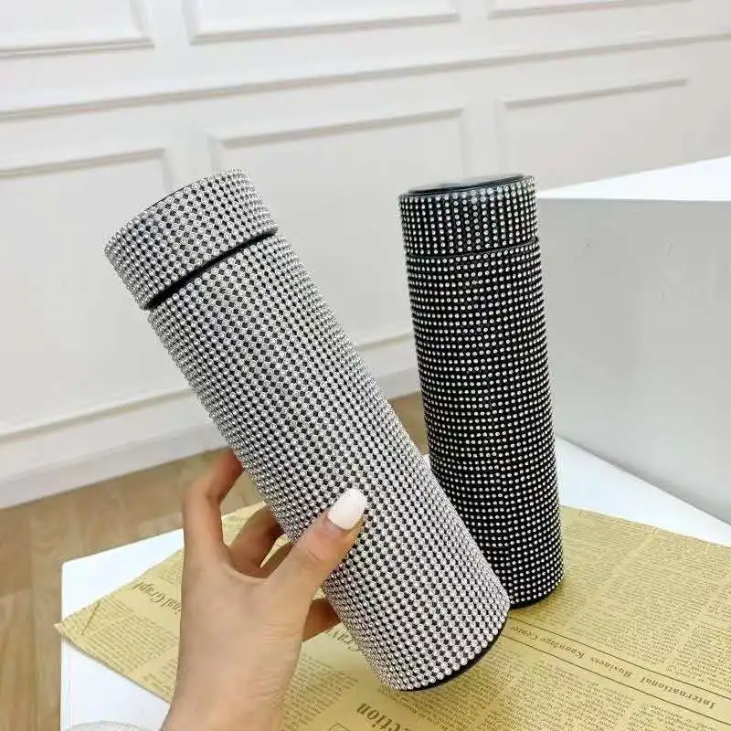 
500ml Smart Rhinestone luxury Stainless Steel digital insulated cup Water Bottle Thermos vacuum flask 