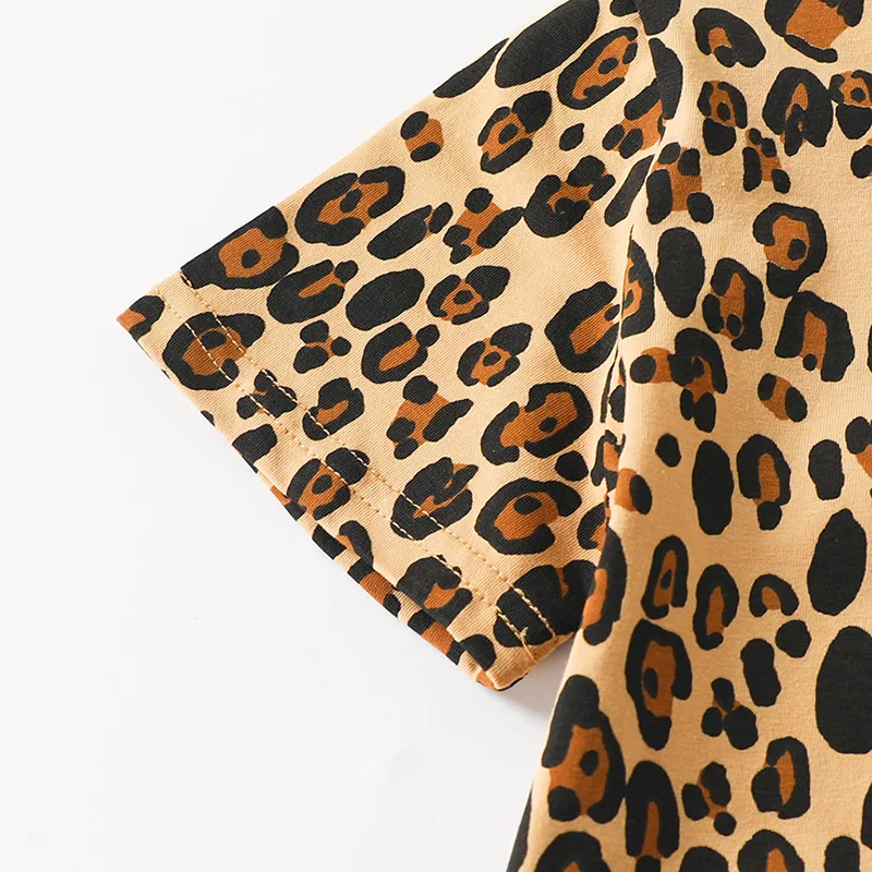 Wholesale Boutique Kids Children Clothes Baby Girls Leopard Print Summer Cotton Dress