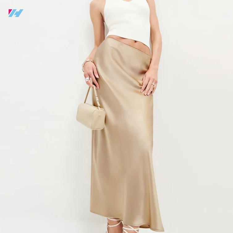 Custom Lady Elegant High Waist Satin Silk Long Wrap Maxi Skirts For Women