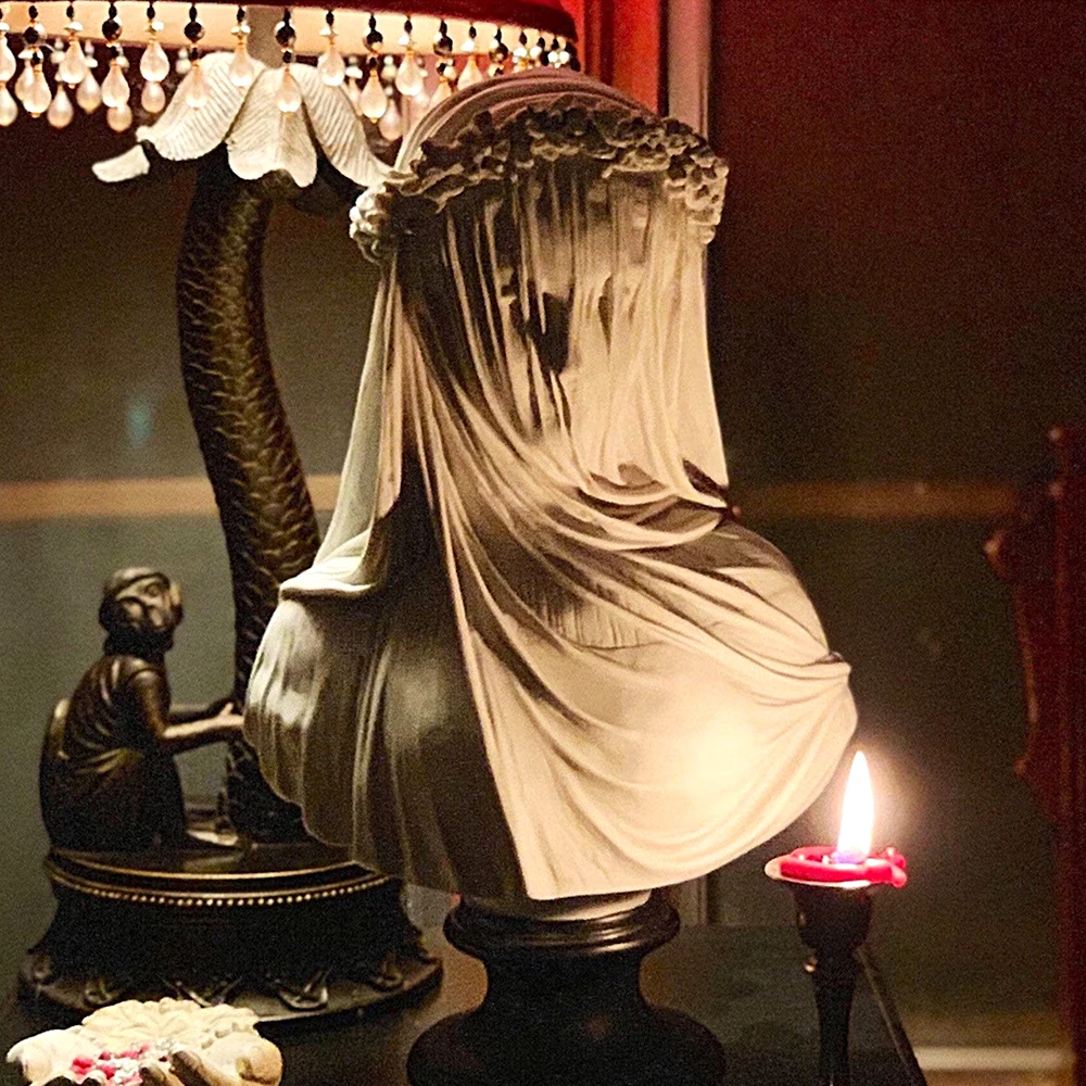 The Veiled Lady  Gothic Sculpture Bust  Cloaked Woman Statue  Macabre Art and Oddities Home Decor 19th Century Museum Replica