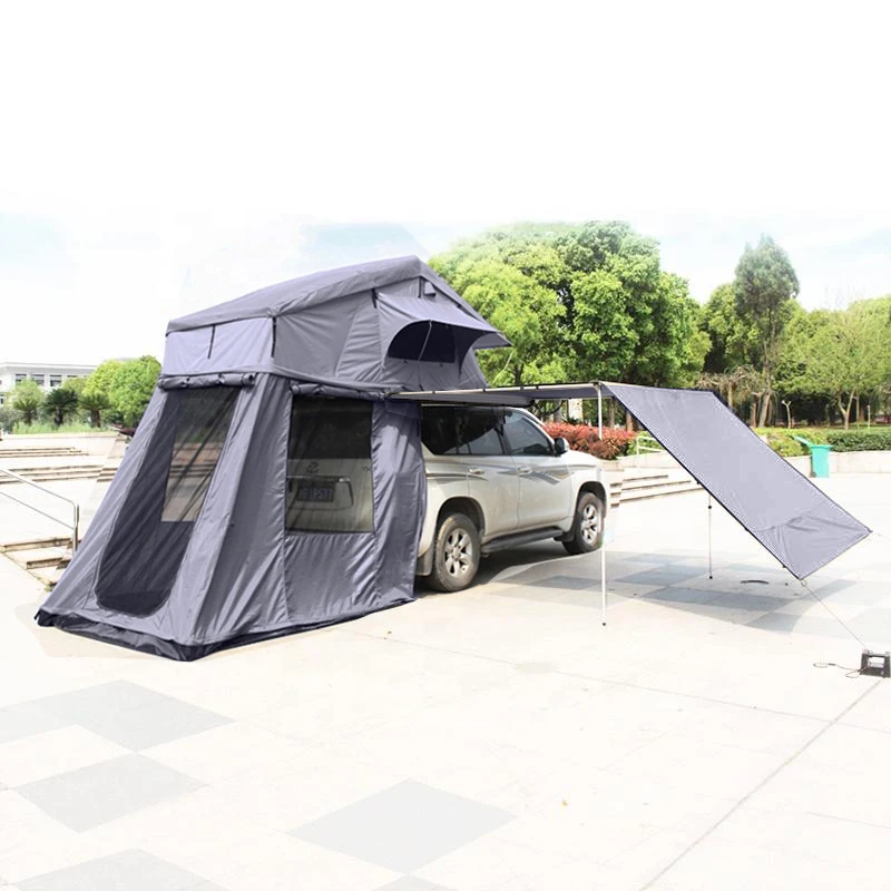 King size aluminum frame car roof top tent rooftop camping cotton canvas fabric 4WD off road car roof top tent with awning