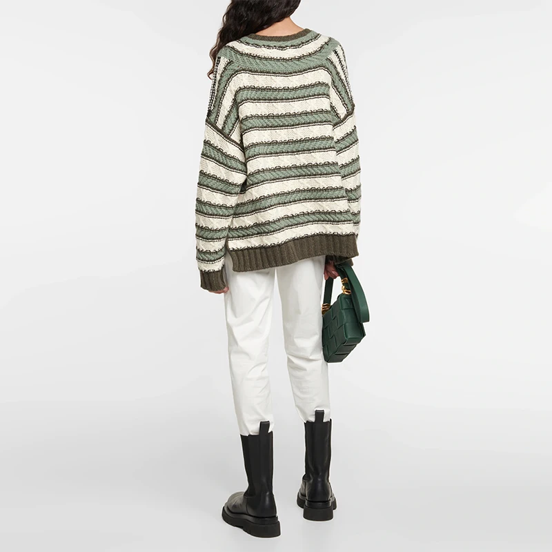 Custom High Quality Sweater Top V Neck Knitted Girls Sweater Top Stripped Women Sweater Jumper for Girls