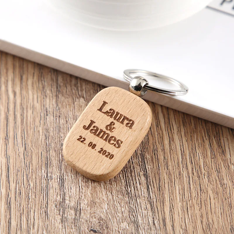 Wholesale Personalized Souvenir Promotional Gifts Key Chain QR Code Name Date Logo Custom Wood Keychains