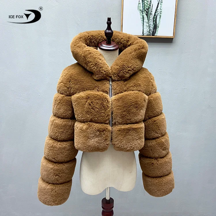 Зимние Модные пальто с капюшоном из искусственного меха, Женская куртка из искусственного меха, Женское пальто из искусственного лисьего меха