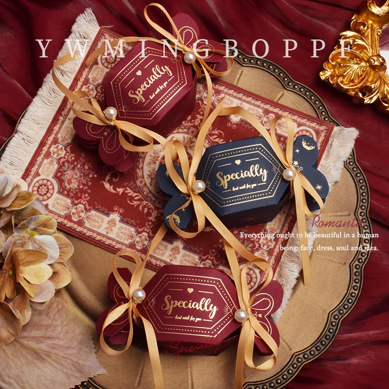 European Wedding Party Favor Vase Shaped Double Headed Candy Shaped Paper Sweet Boxes With Ribbon Flowers