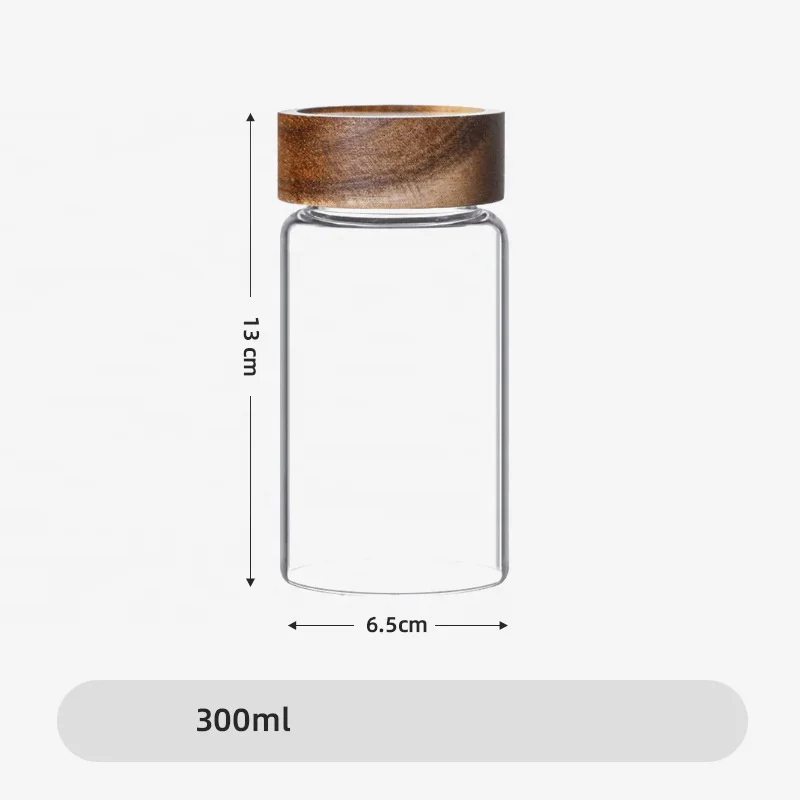 Borosilicate glass storage spice jar coffee canister airtight wooden lid coffee bean storage container
