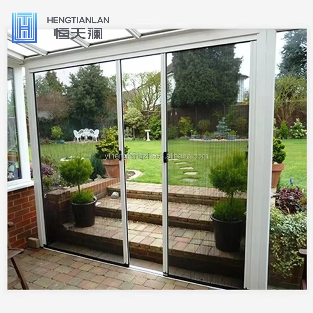 Aluminum Frame Pleated Screen Mesh Door Sliding Retractable Trackless Screen Door