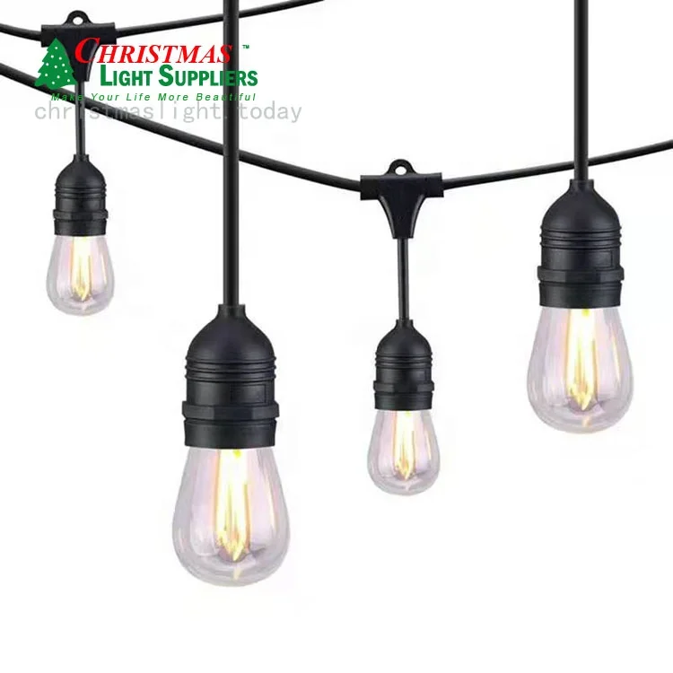 Commercial Grade LED Outdoor S14 String Lights 48FT 15 LED Lights Weatherproof  e27 drop festoon light