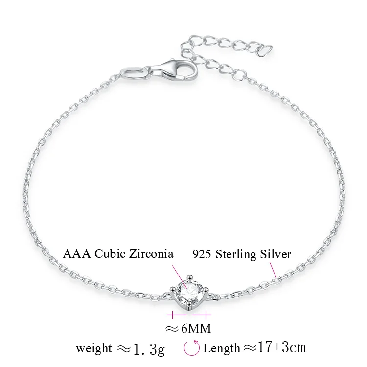 POLIVA Gold Plated 925 Sterling Silver Cubic Zirconia Solitaire Diamond Bracelet Jewelry Women Silver Bracelets