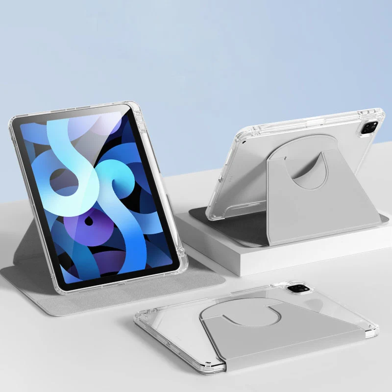 Transparent Acrylic Silicone  Leather case For iPad 10.2 7th 8th 9th Flip Tablet Case with Pen Slot Rotation Magnetic Kickstand