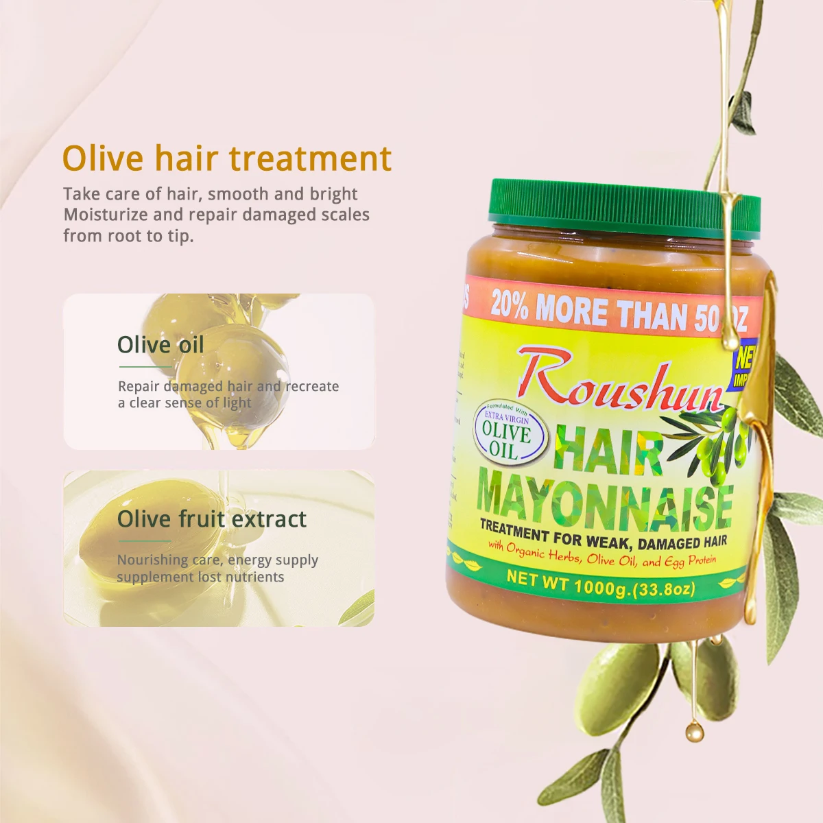 ROUSHUN Hair Mask Best Brand Private Label Repair Nourish Olive Hair Treatment Mask