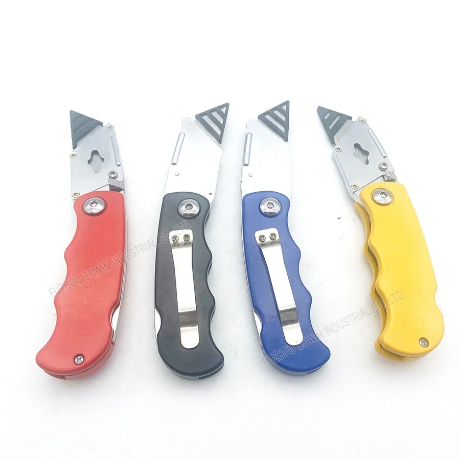 Aluminum alloy folding safety utility knife box pocket box knife cutter with quick change blade
