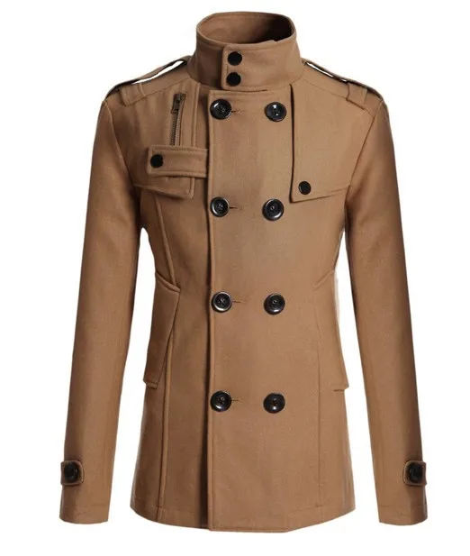 Everland OEM winter stand collar double-breasted new mens woolen coat slim mid - length windbreaker coats