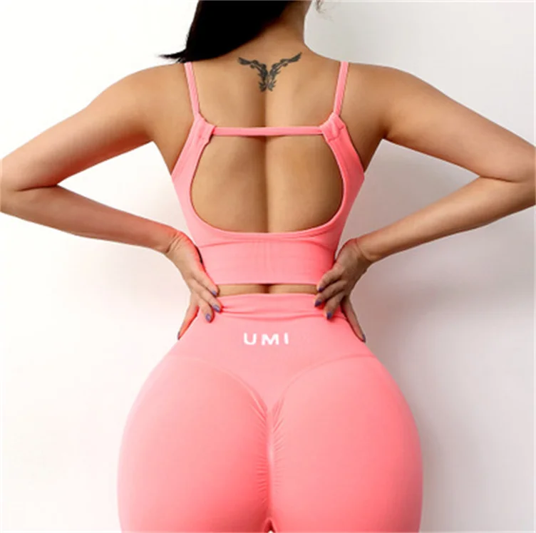 China Stylish Woman Active High Waist Butt Lift Fitness Pants And Bra Seamless Sports Yoga Gym Set