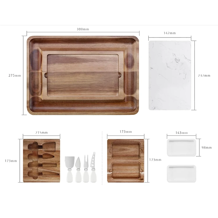 Customized Wooden Cheese Board Set Acacia Wood Large Charcuterie Board with Stainless Steel Knife Set Thick Wooden Server