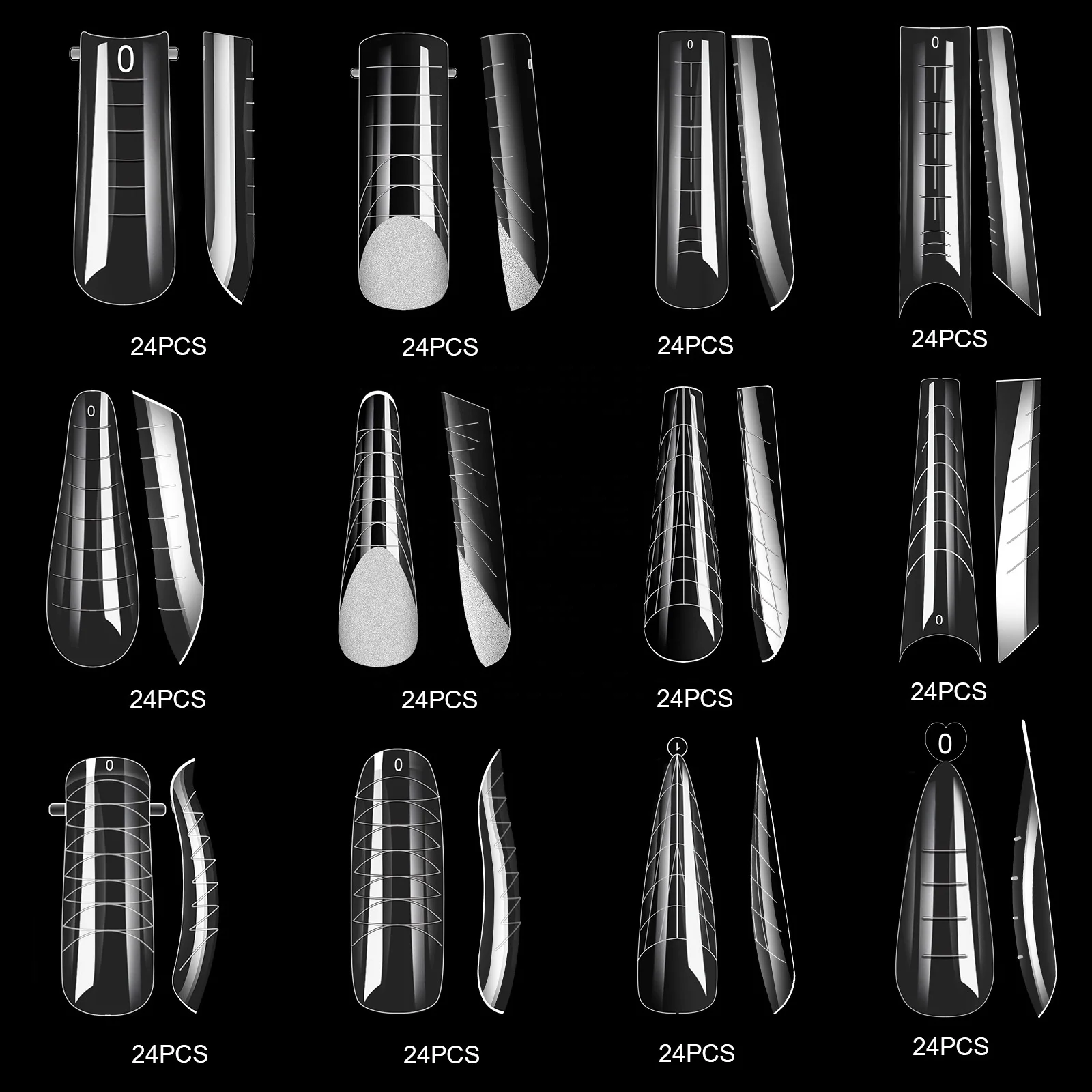 Free Logo 12design Mix Design Extended Crystal Nail Model 288pcs/box Molds For Acrylic Nails