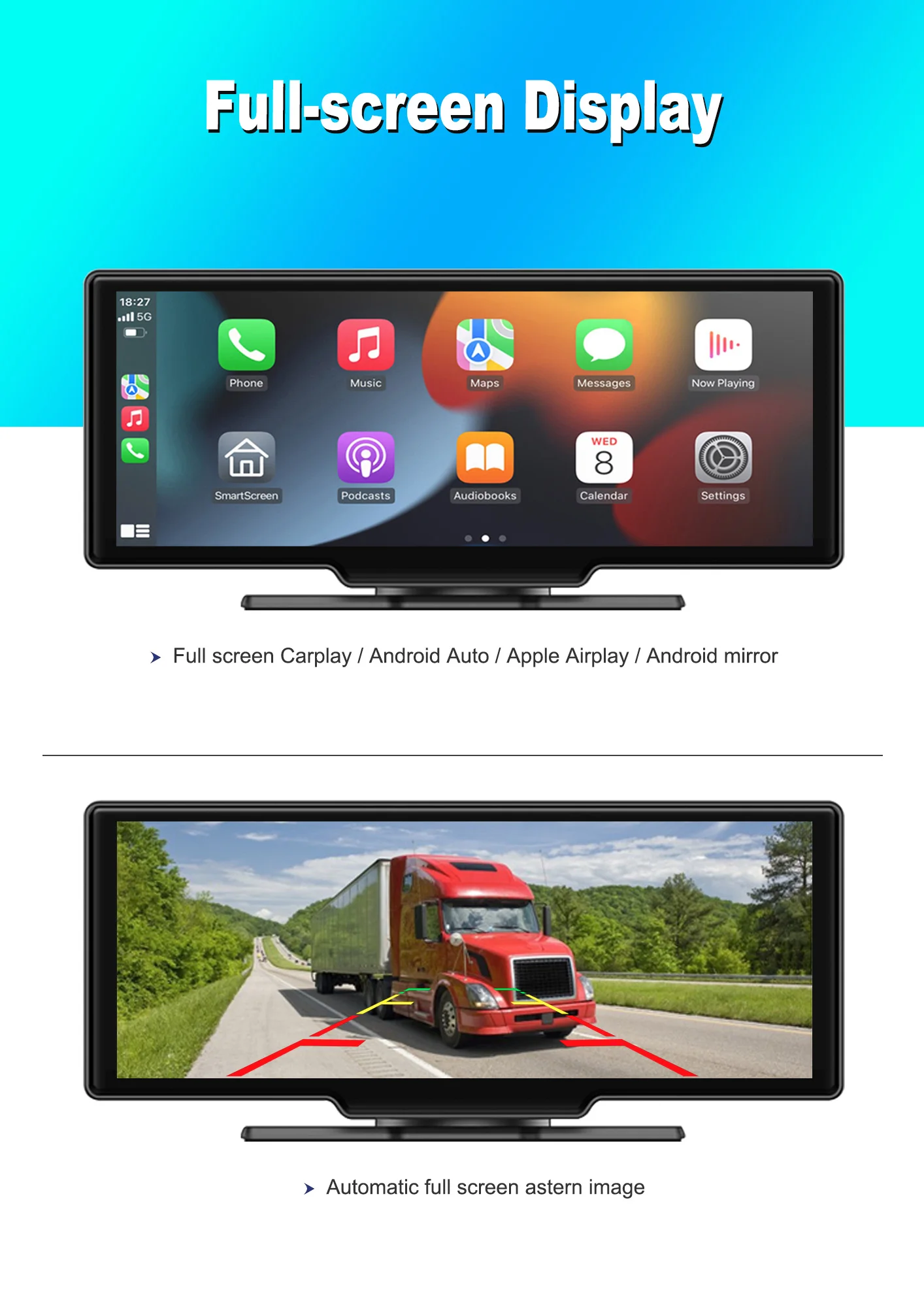 10.26 Inch IPS Portable Wireless Carplay Screen Android Auto GPS Navigation AUX FM Smartphone Monitor Reverse Camera