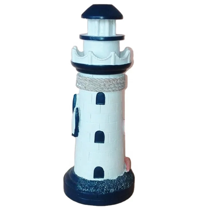 Lighthouse Statue Desktop decor Beacon Building Sculpture LED lamp sea resin lighthouse figurine