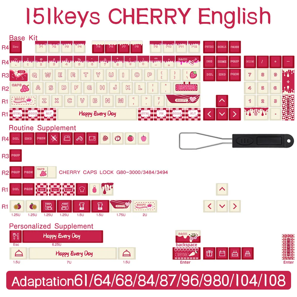 Cream Cake PBT Keycaps 151 Keys Custom Key Cap  Cherry Profile Compatible for 100%, 75%, 65%, 60% Keyboard