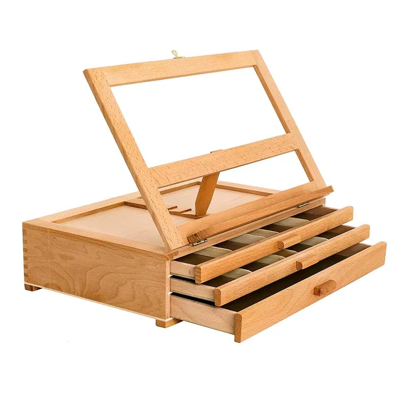 Adjustable Wooden 3 Drawer Storage Box Easel Portable Wood Artist Desktop Case Fold Down Canvas Easel Book Stand Sketching board