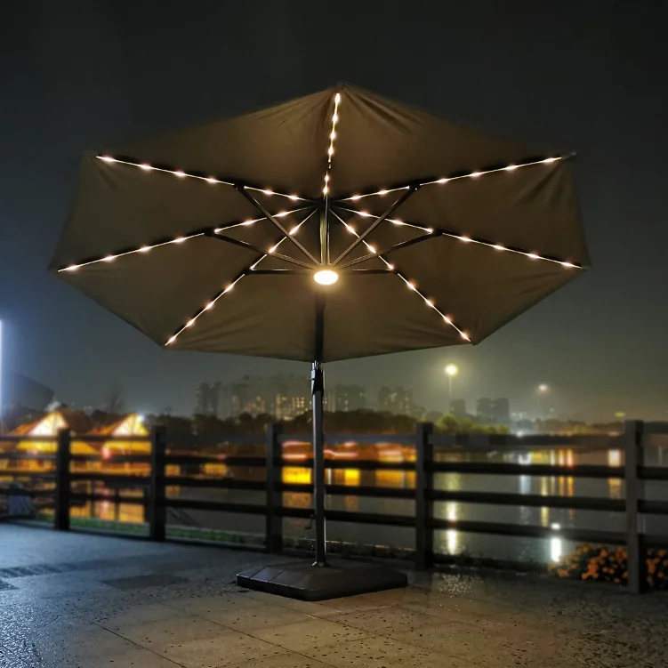 3.5M Cantilever Luxury Restaurant Custom Patio Garden Outdoor Umbrellas with solar led light for high party people