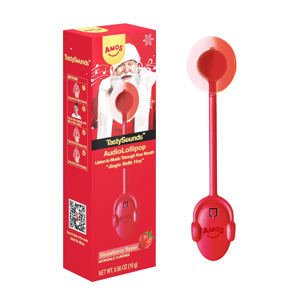 Amos Music Lollipop Candy, Singing Lollipop Toy Sugar Free, Unique Christmas Candy, Individually Wrapped Strawberry Flavor