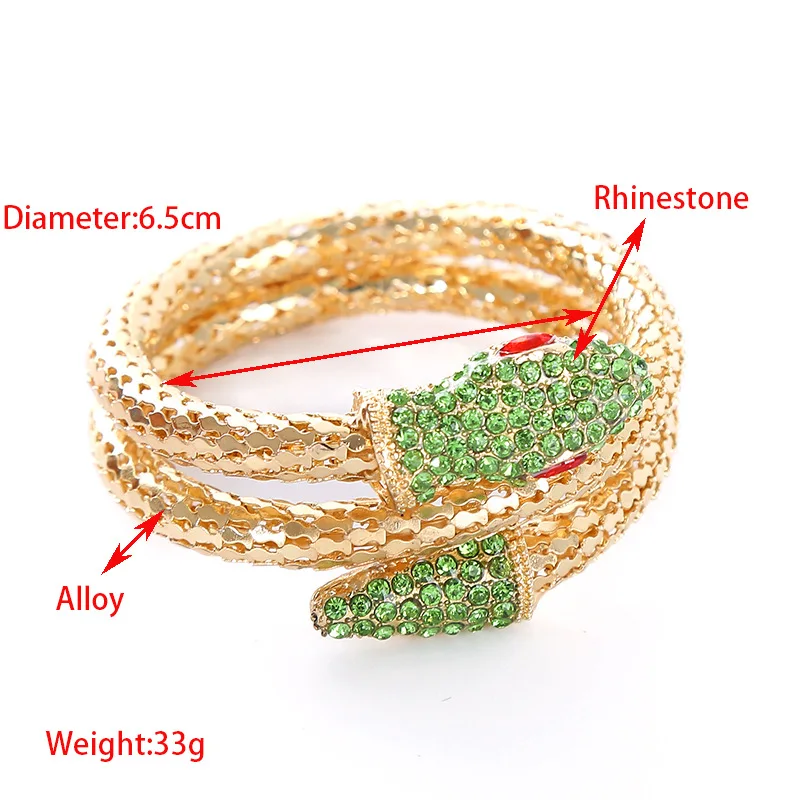 Silver Gold Plated Green Snake Bracelet Customised Crystal Cristal Stones Bracelets for Women
