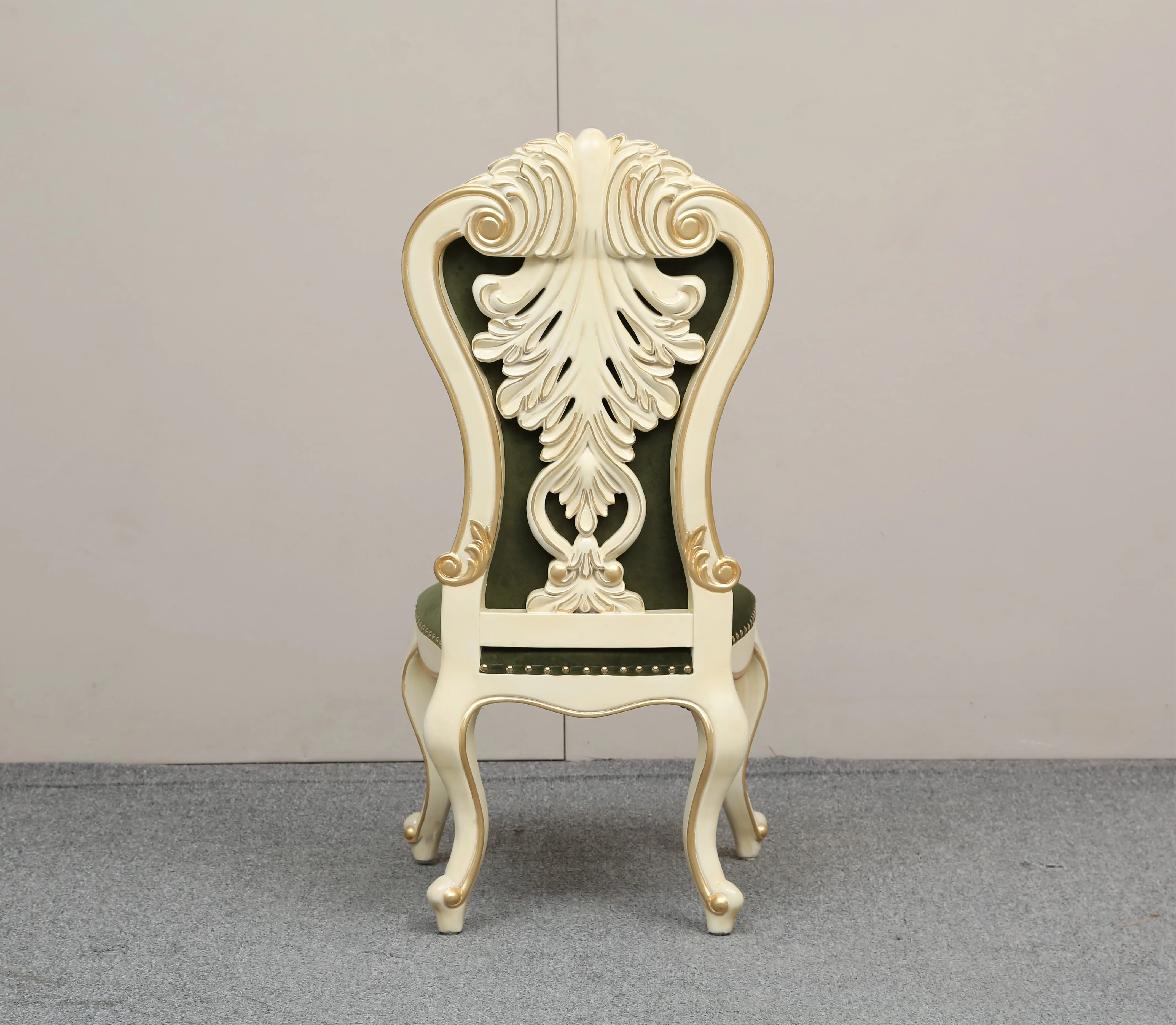 Solid wood hand carved armless chairs French style velvet beige white bedroom living room dining room chairs
