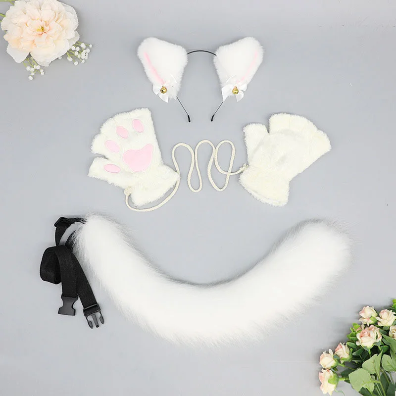new plush fur fox mask animal paw gloves and Anime cosplay tail sets