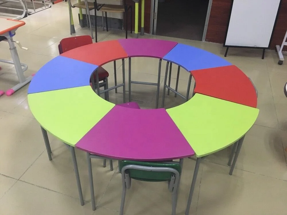 Colorful wood trapezoid splicing polygon table nursery school furniture for kindergarten/pre school furniture SF-35C
