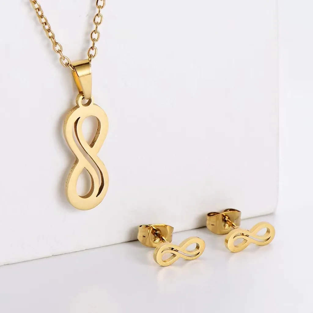 BINSHUO оптовая продажа набор украшений из нержавеющей стали геометрические полые 8-образные серьги-гвоздики с подвесками для женщин