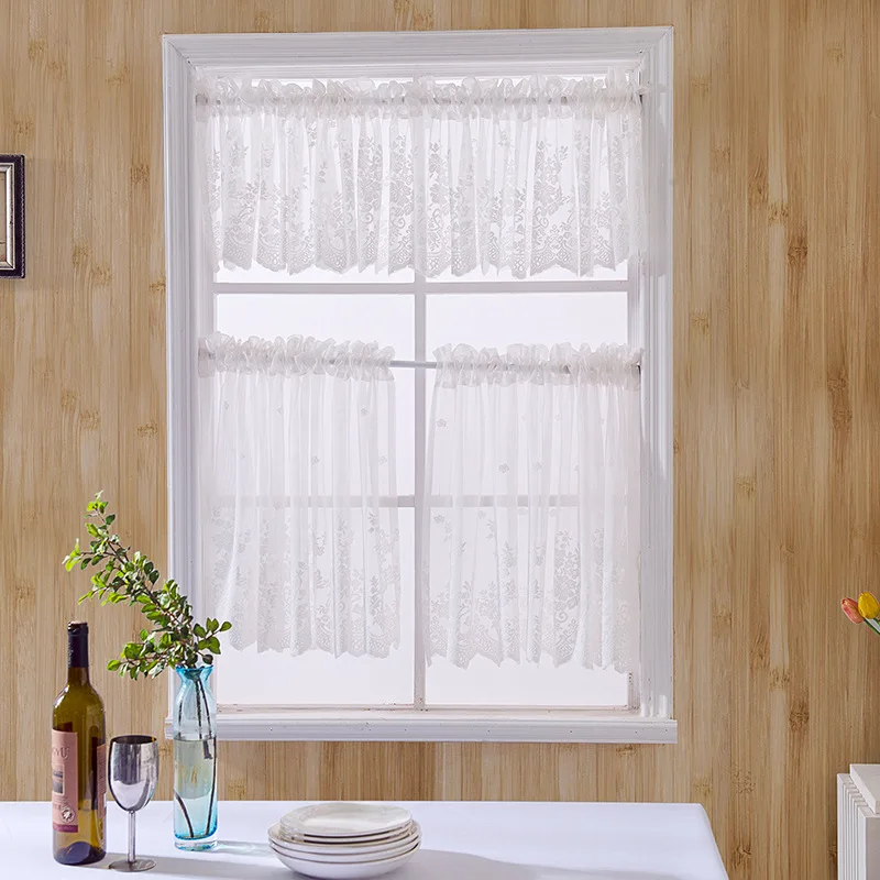 
Kitchen Coffee Curtain Fresh Finished Product Wear Rod Small Curtain Blue Lace Short Curtain 