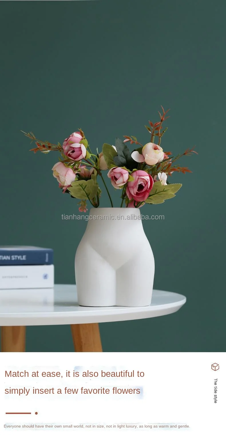 Nordic Minimalist White Matte Handmade body ceramic vase for home decor porcelain flower vase living room Table ornaments gift.jpg