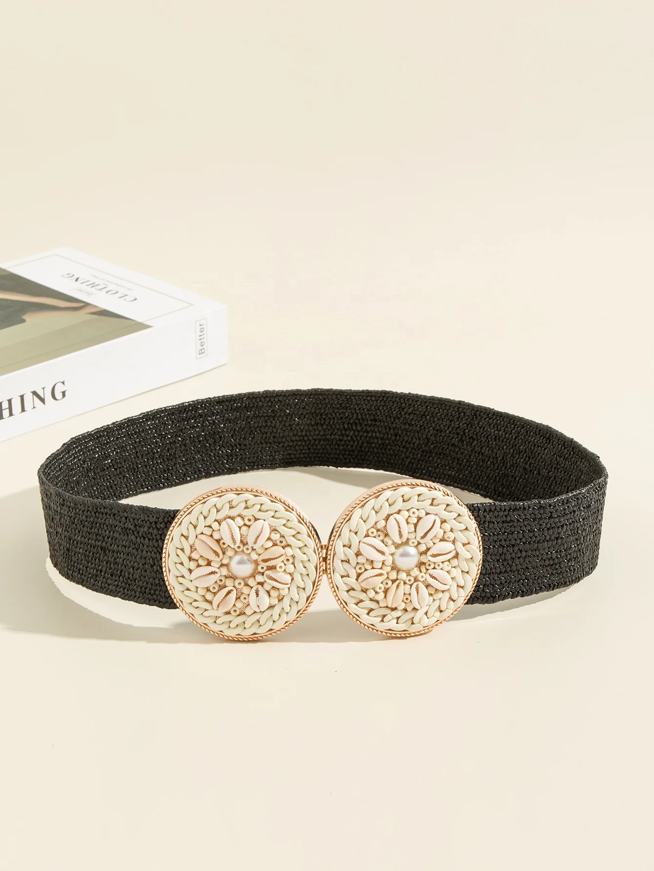 Straw Woven Elastic Stretch Waist Belt Women Skinny Dress Cinch Fashion Double Round Female Metal