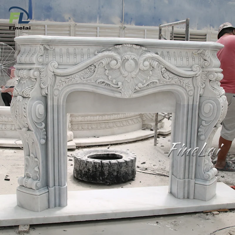 Finelai contemporary chinese carved marble mantle chimney fireplace