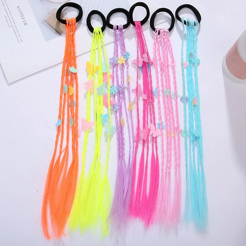 Colorful princess baby braid wigs for girls synthetic dirty braiding hair ponytails for kids wig braid tie hair extension