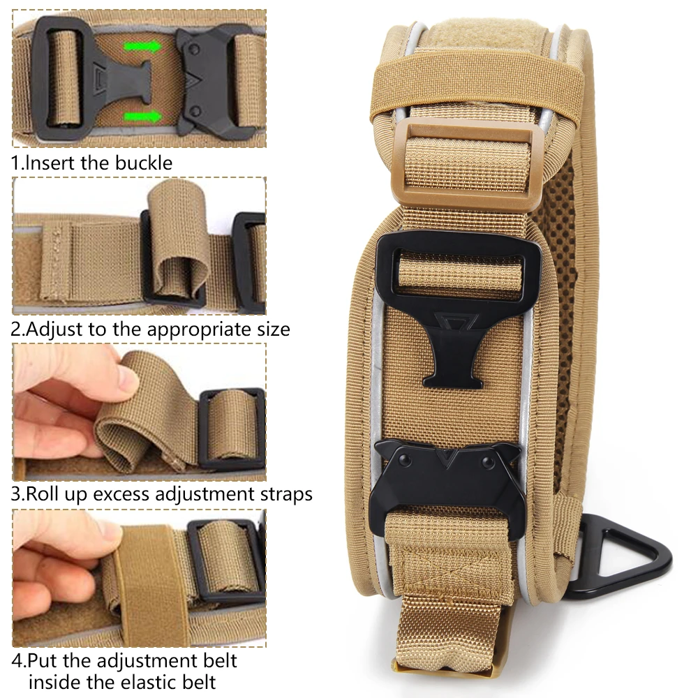 Hot Sale Dog Collar Nylon with Handle Adjustable Reflective Strip Medium Large Heavy Duty Metal Buckle Tactical Pet Dog Collars
