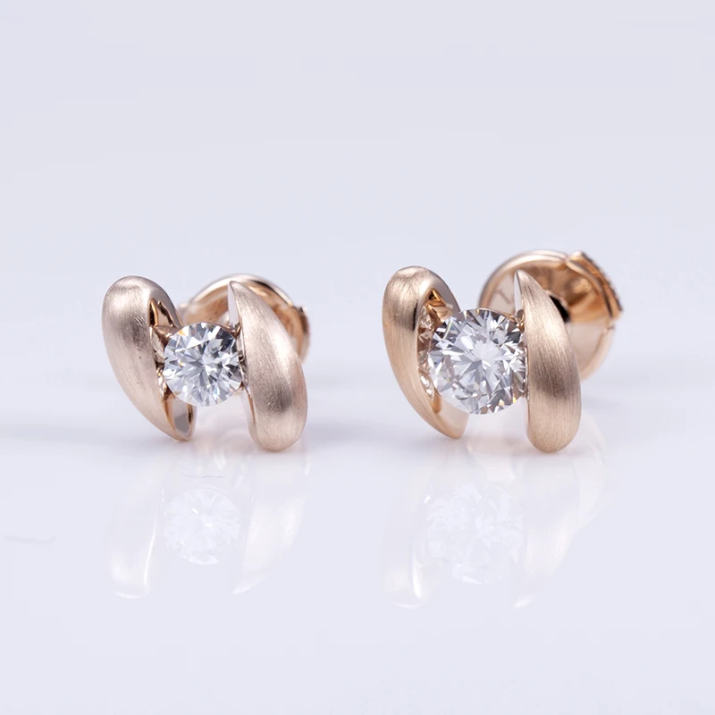 Messi Jewelry MSR-680 14K Rose Gold IGI 1 CTW  Lab Diamond Ear Studs with Satin Finish