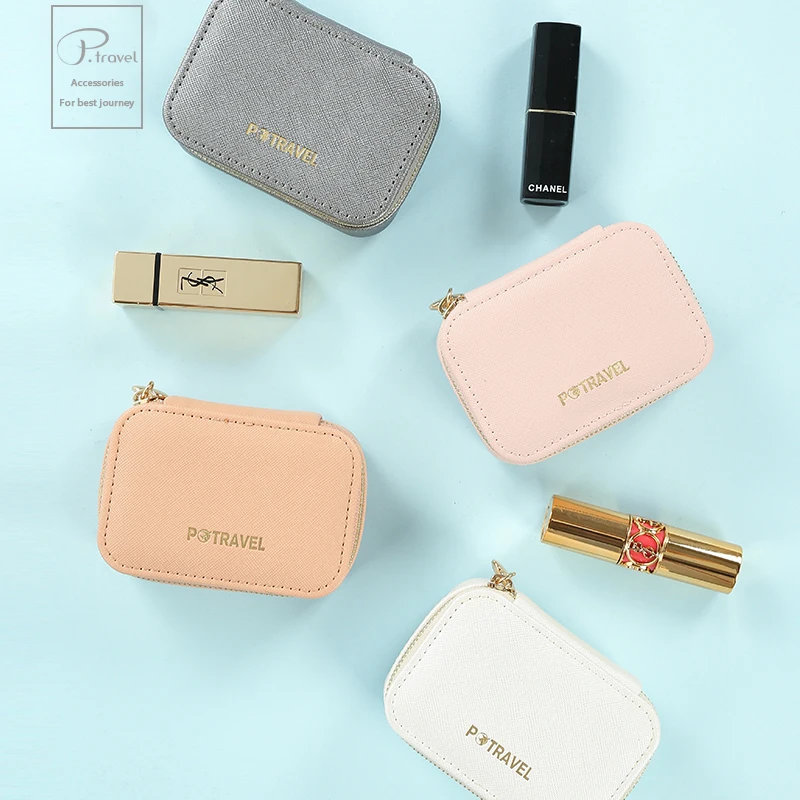 Portable PU Makeup Case Lipstick Stock Case Holder Organization With Mirror