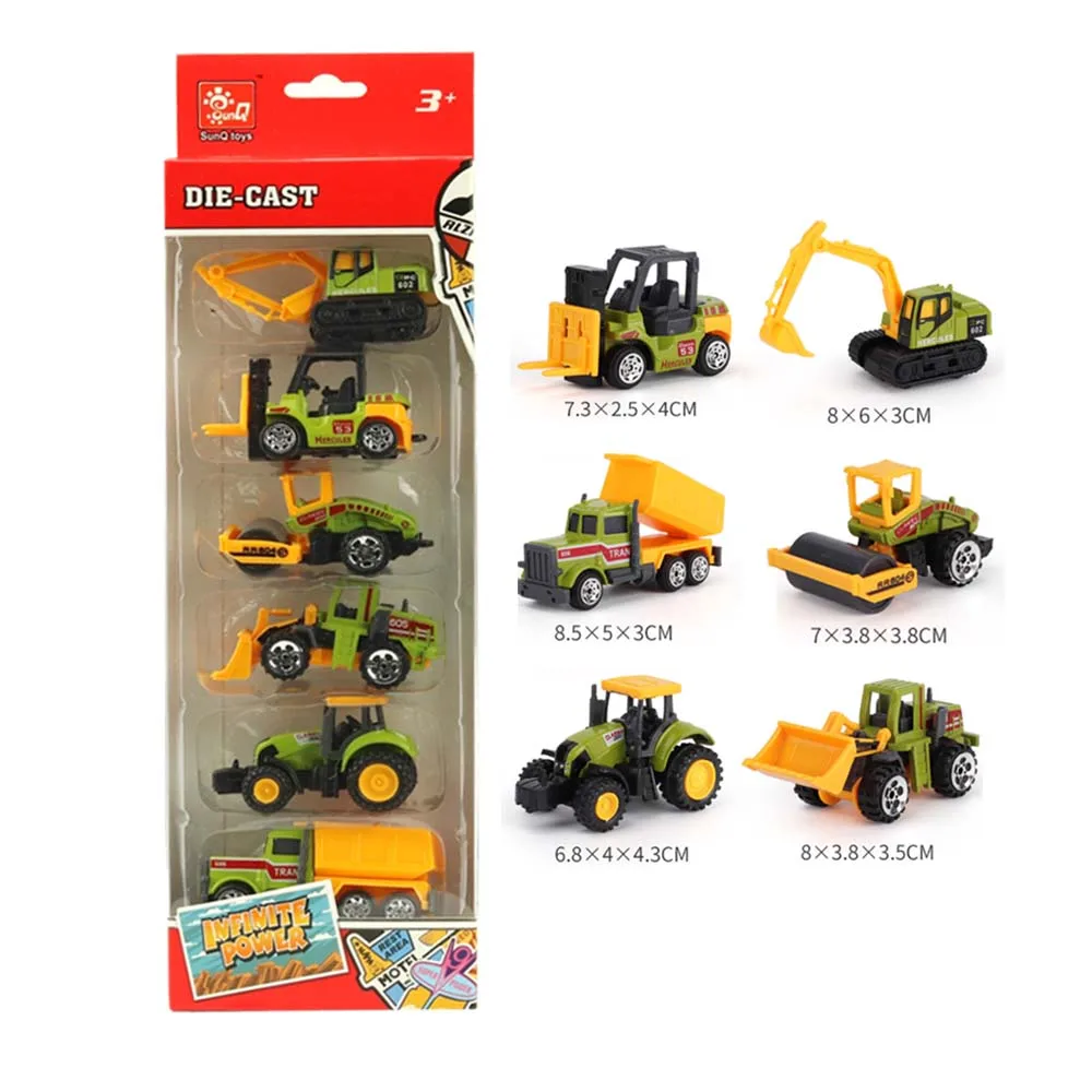 Hot Sale Diecast Small Construction Trucks Toys 6Pcs Vehicles Alloy Friction Tractor Interactive Toys Sand Vehicle Playset