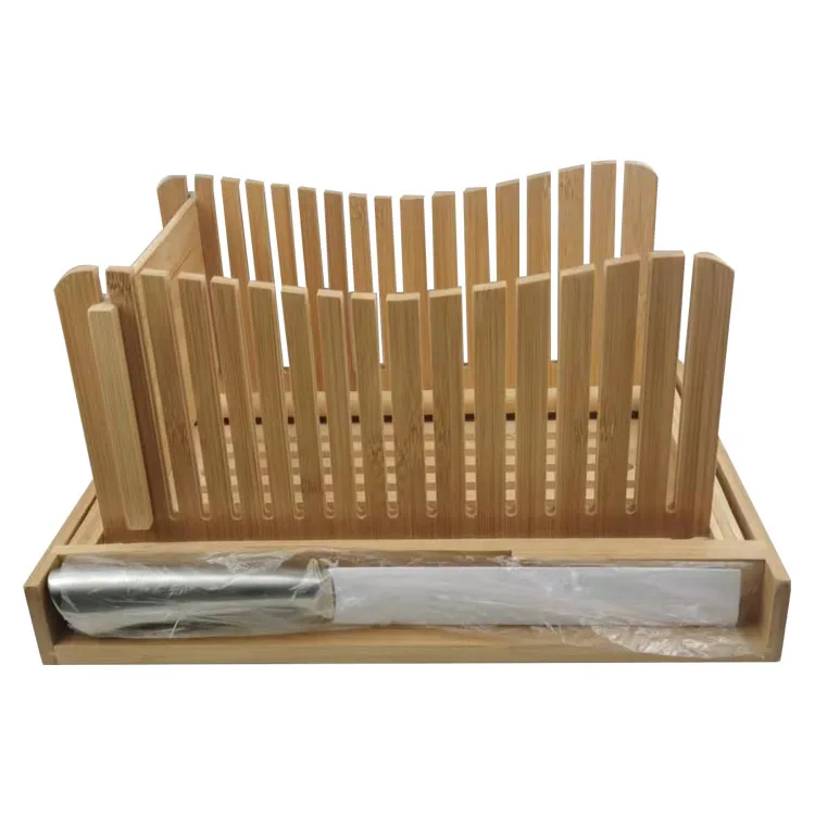 Bamboo bread slicer bread cutting board slicer bread crumb collection board foldable steel knife accessories