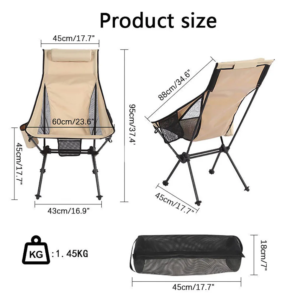 High Load Capacity Fishing Chair Portable Beach Chair Leisure Camping Folding Chair With Pillow Headrest