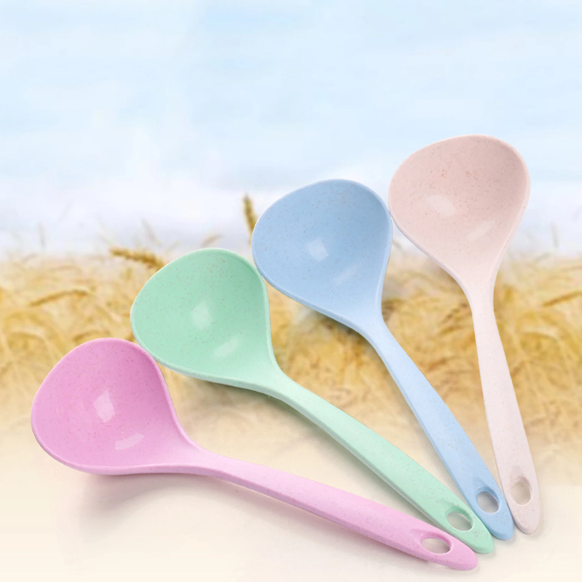 Household kitchen plastic large long handle porridge spoon thickened wheat straw soup spoon